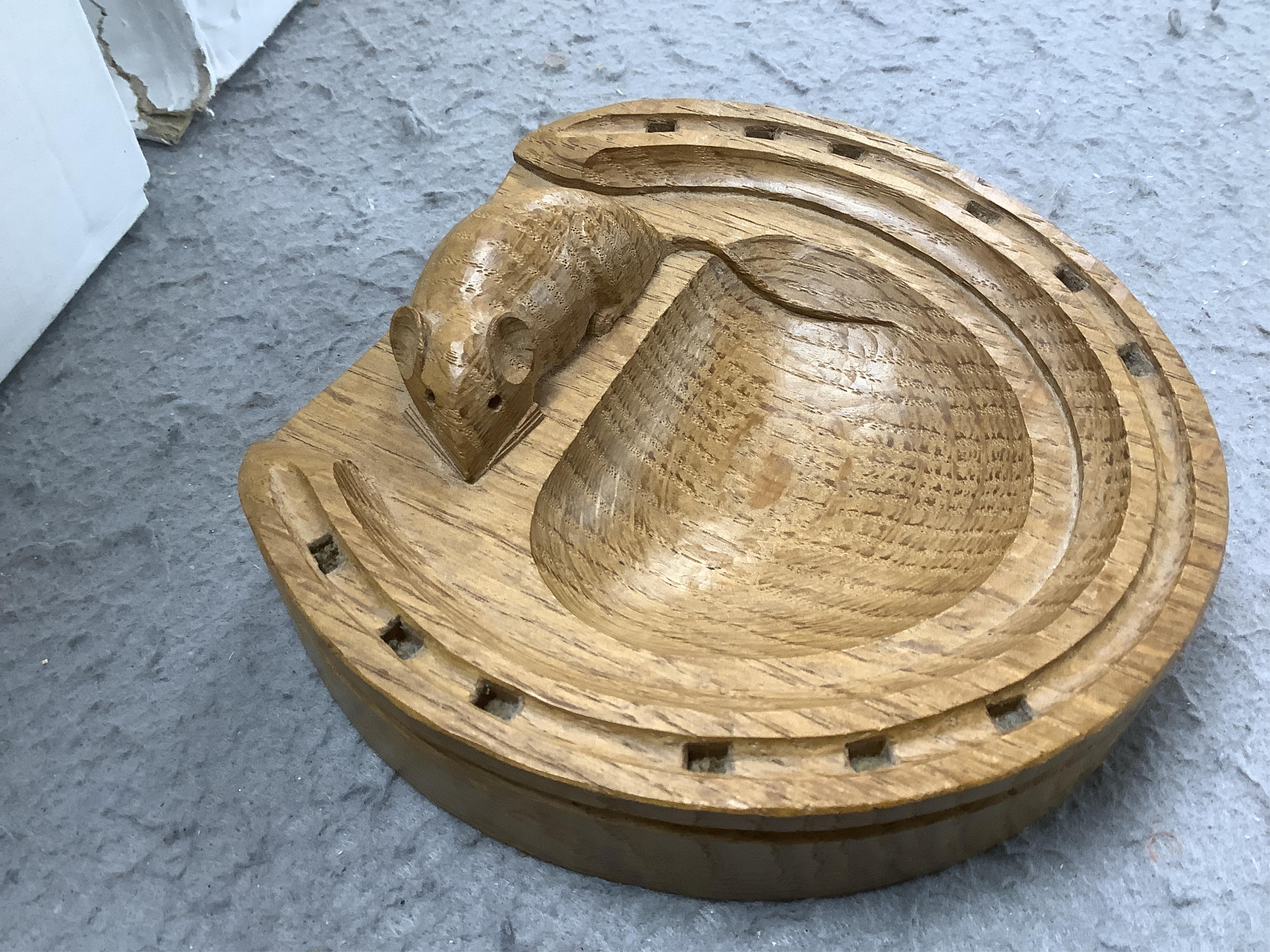 Workshop of Robert 'Mouseman' Thompson, an oak ‘horseshoe’ pin tray, 12.5cm. Condition - good